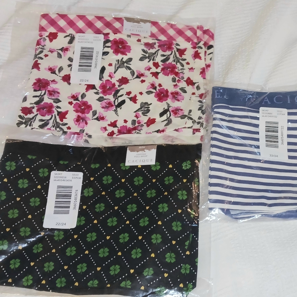 3 CACIQUE WOMEN'S PLUS COTTON FULL BRIEF SIZE  22-24